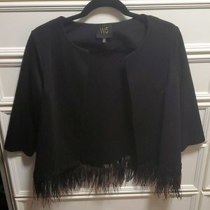 Black Blazer with Feather Trim